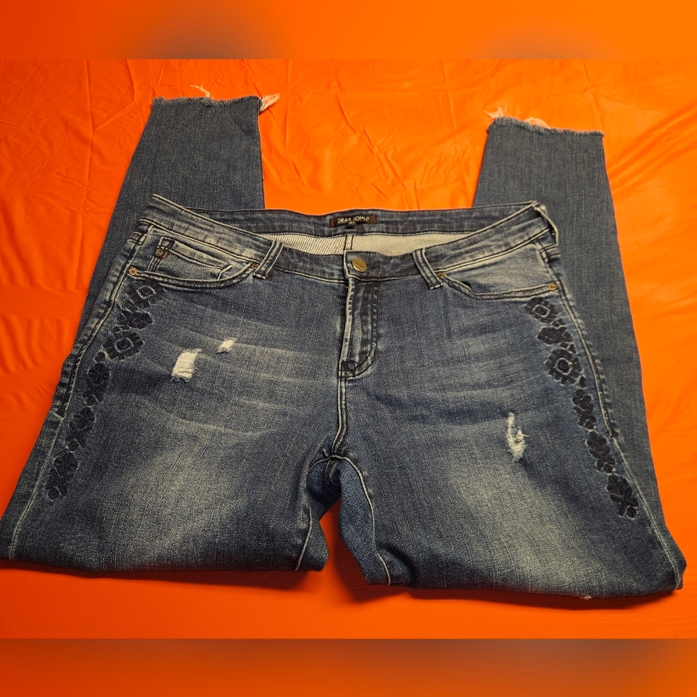 Dear John American Classic Jeans sz31 Embroidered Sides Distress Frayed Hem EUC